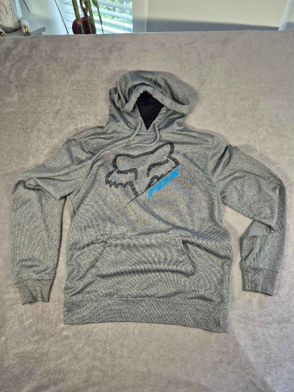 Fox Racing Grey Sweatshirt Hoodie With Blue Logo